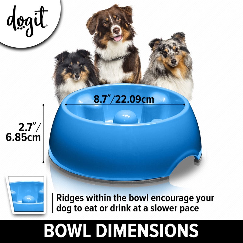 Dogit Dog Bowl Slow Feeder for Wet or Dry Dog Food, Go Slow Anti-Gulping Dog Dish, Blue, M - Image 4
